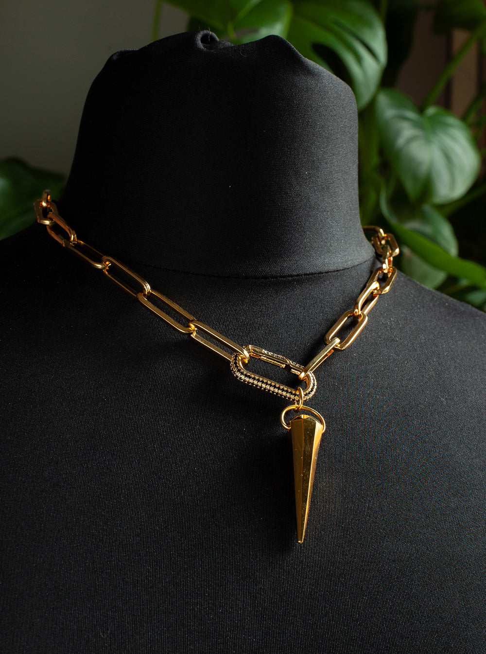 Spike Pave Carabiner Necklace