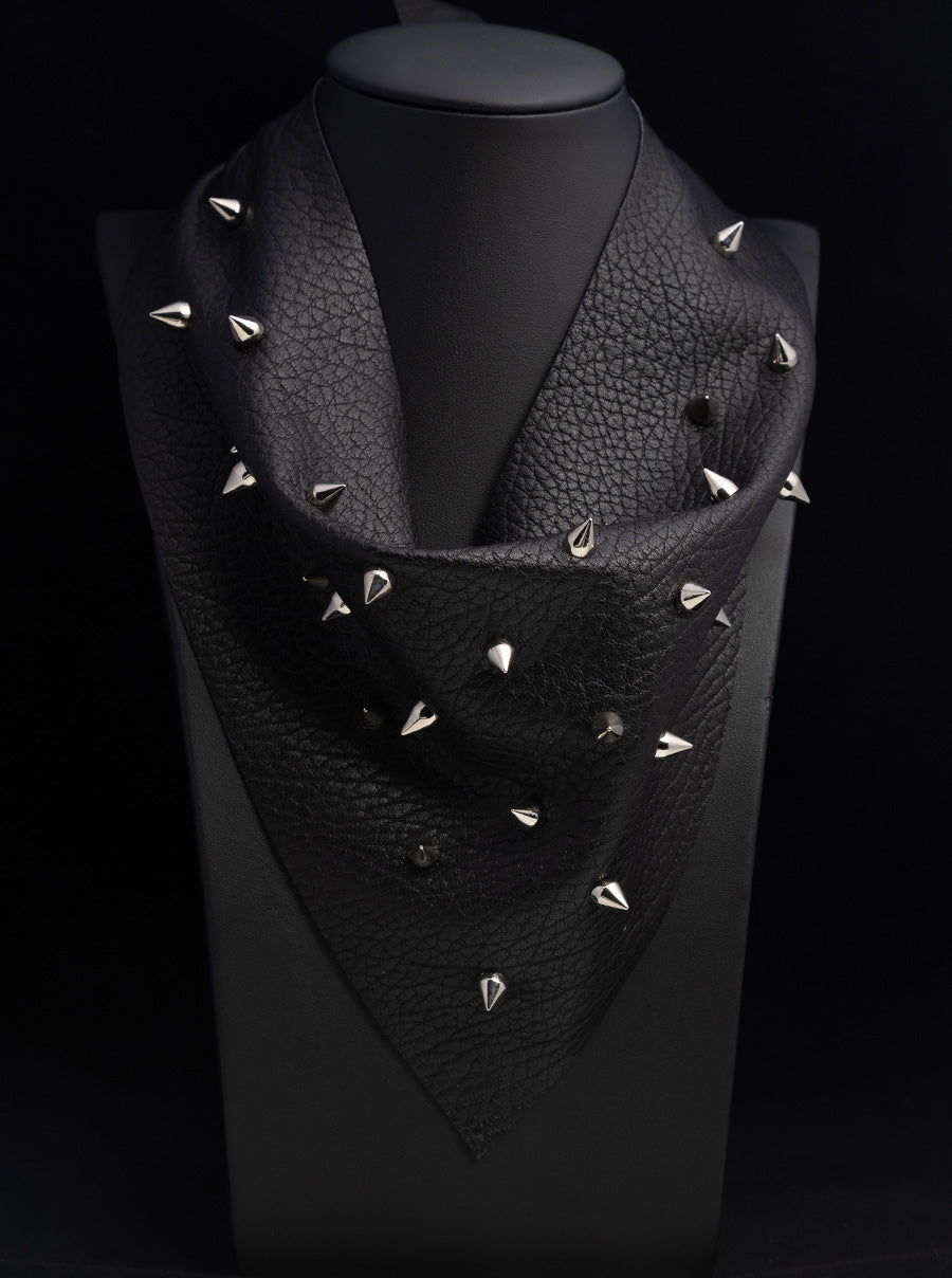 Black Grain Leather with Silver Spikes