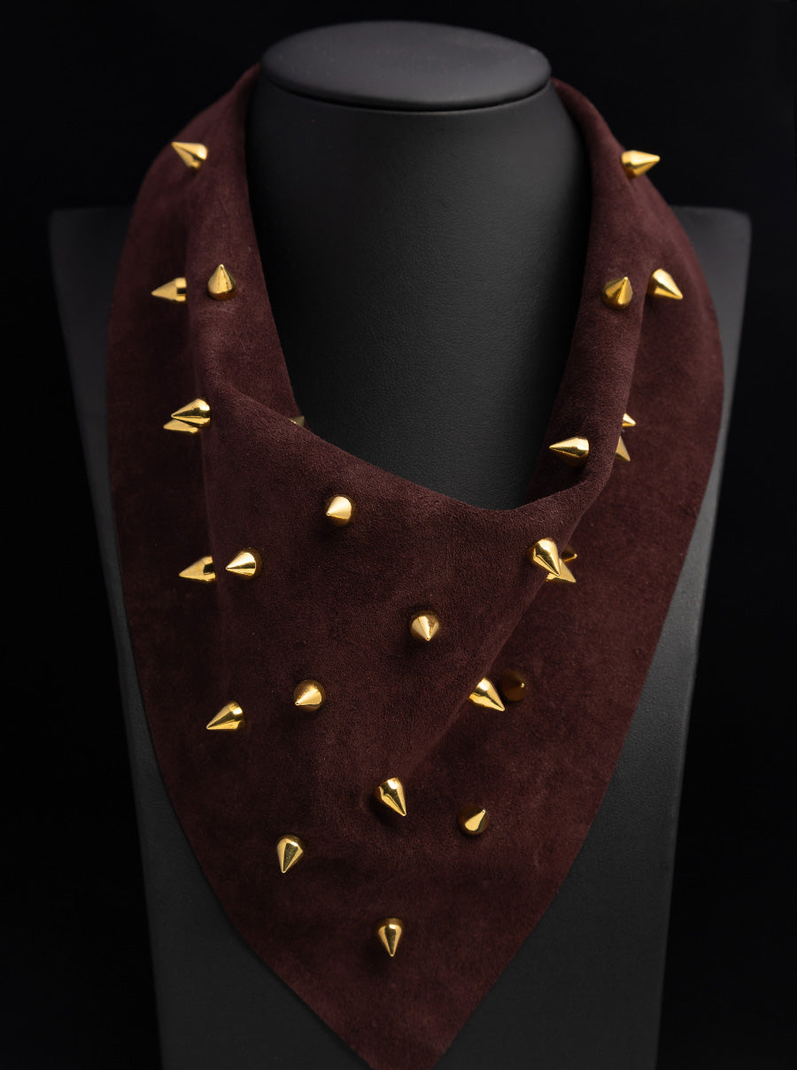 Burgundy Suede with Gold Spikes