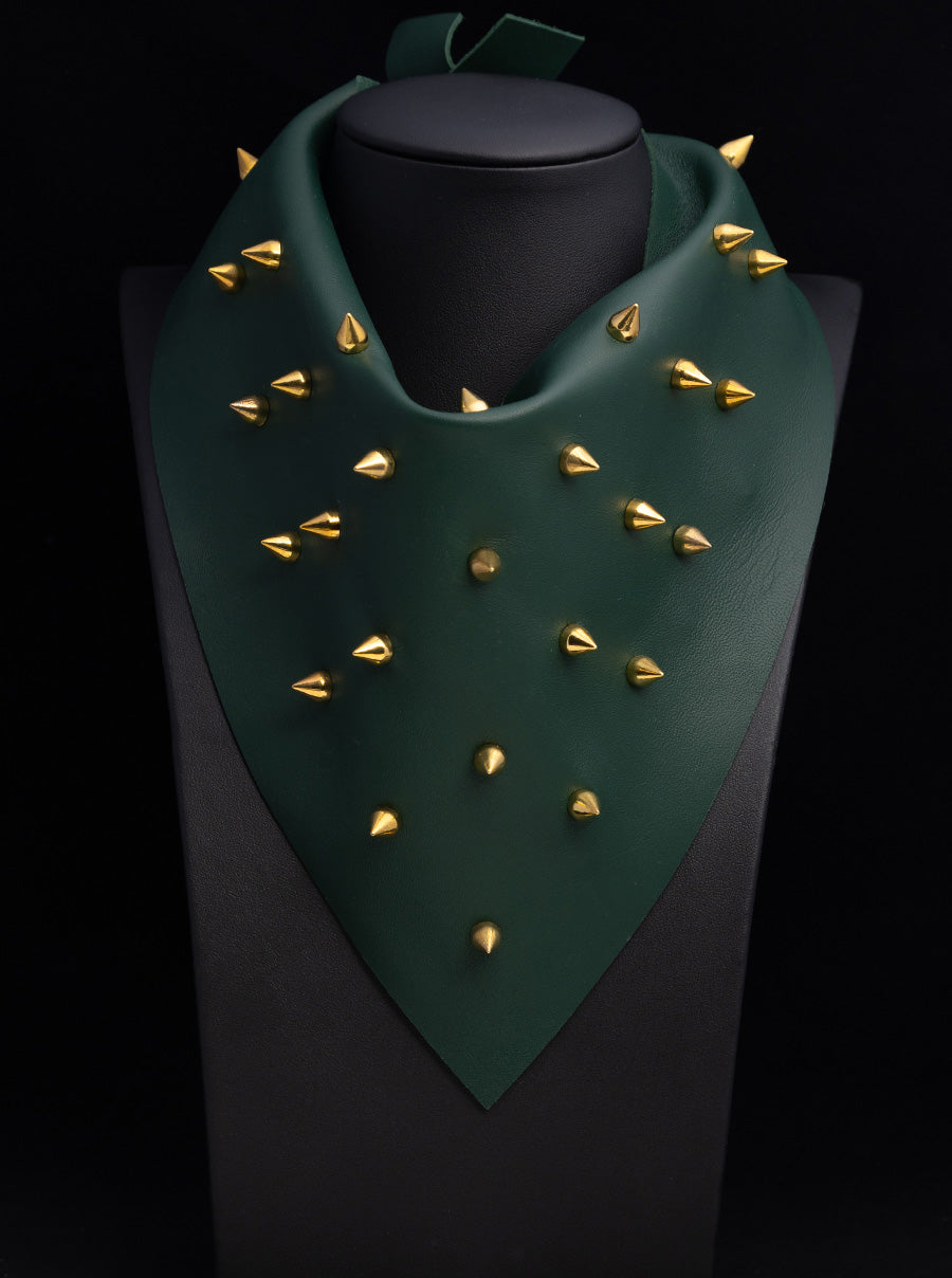 Dark Green Leather with Gold Spikes