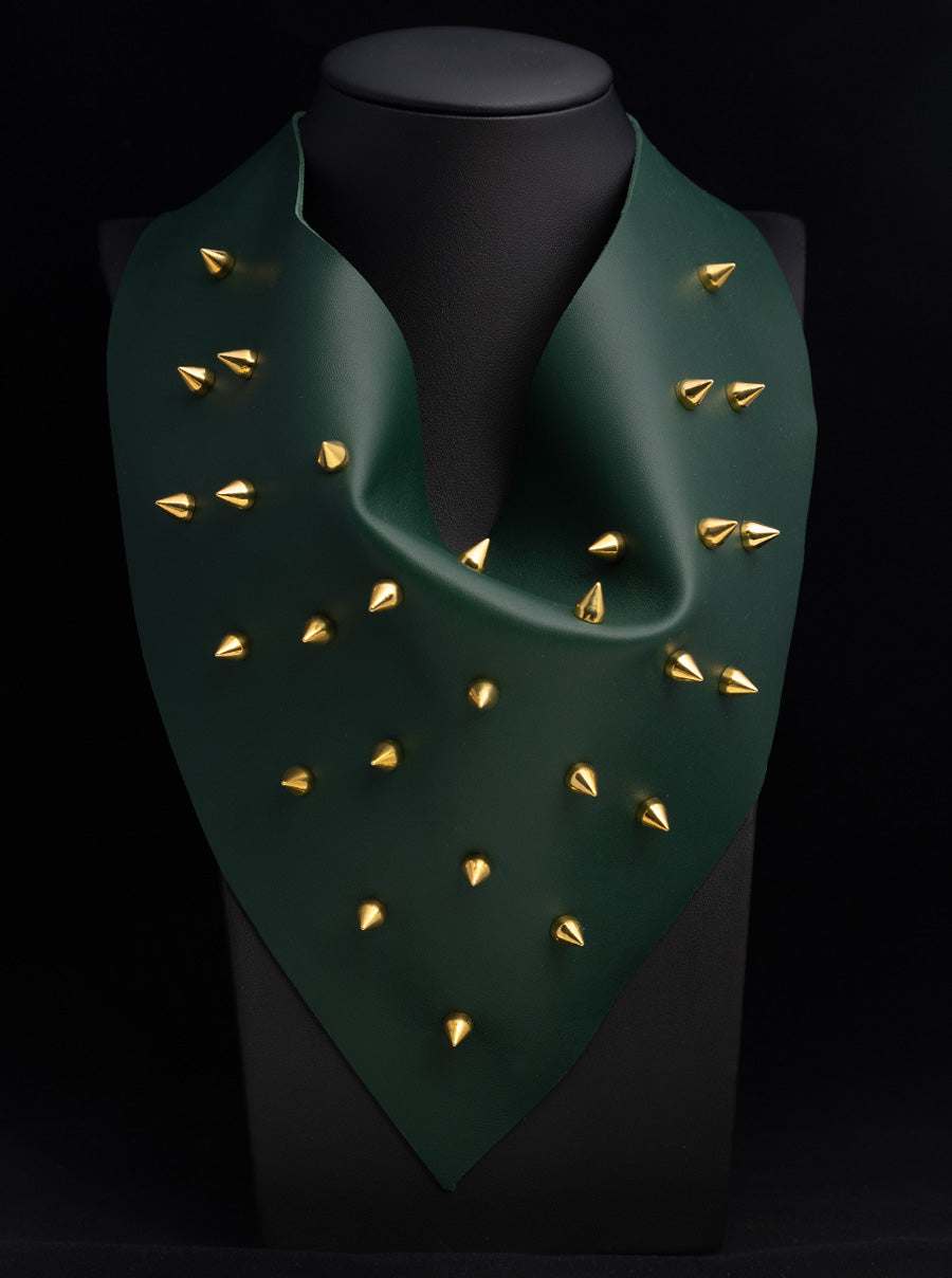Dark Green Leather with Gold Spikes
