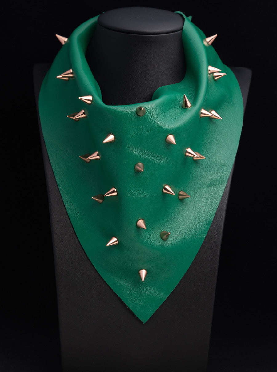Green Leather with Rose Gold Spikes