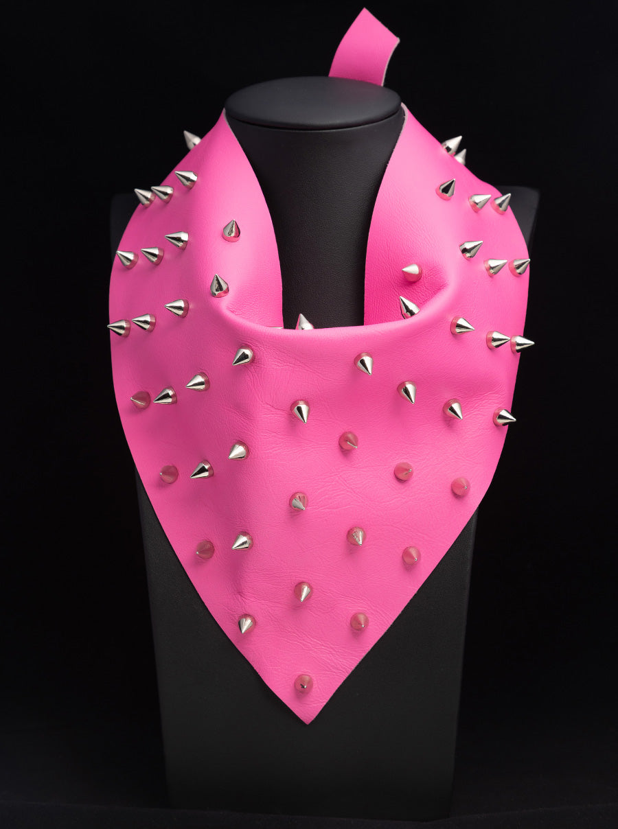 Neon Pink Leather with Silver Spikes