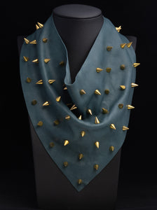 Teal Green Leather with Gold Spikes