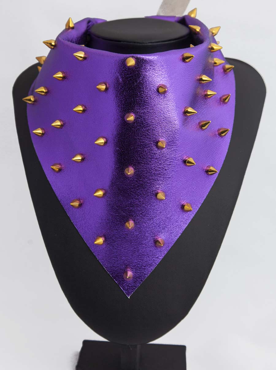 Purple Metallic Leather Glamdana with Gold Spikes