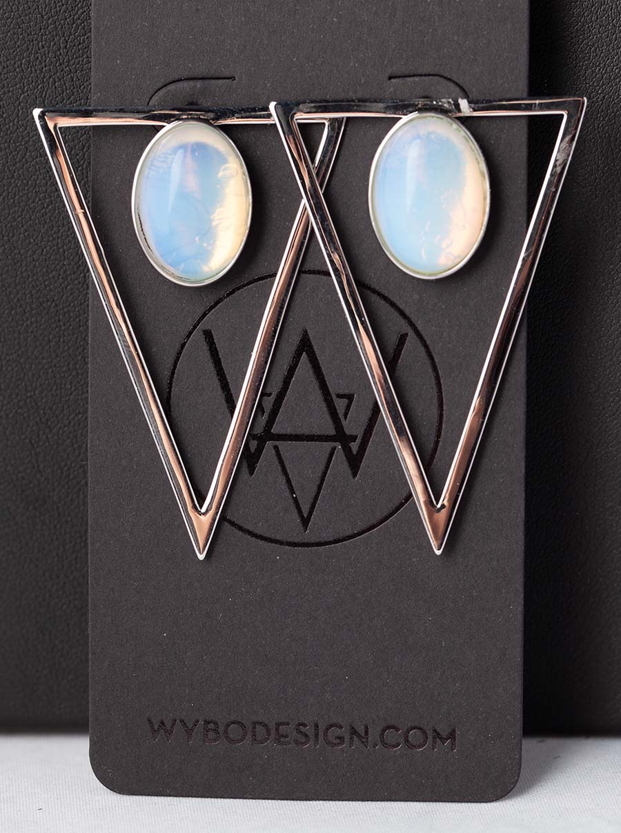Opalite Silver Triangle Statement Earrings