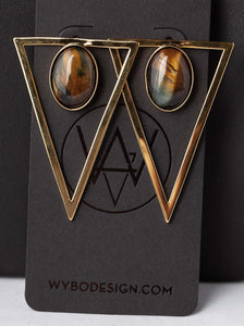 Tiger Eye Gold Triangle Statement Earrings