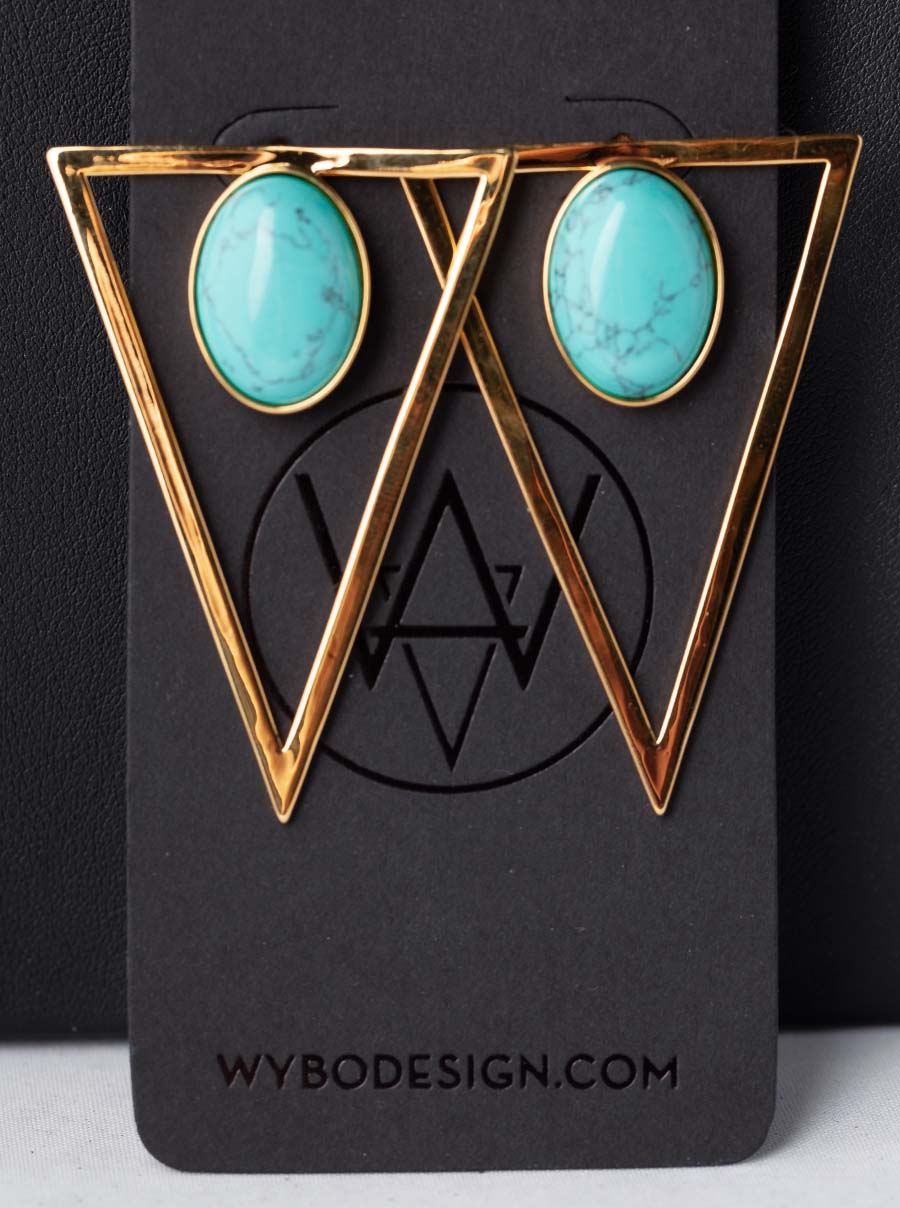 Turquoise Gold Triangle Statement Earrings