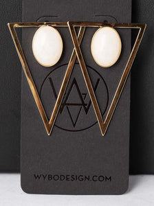 White Jade Gold Triangle Statement Earrings