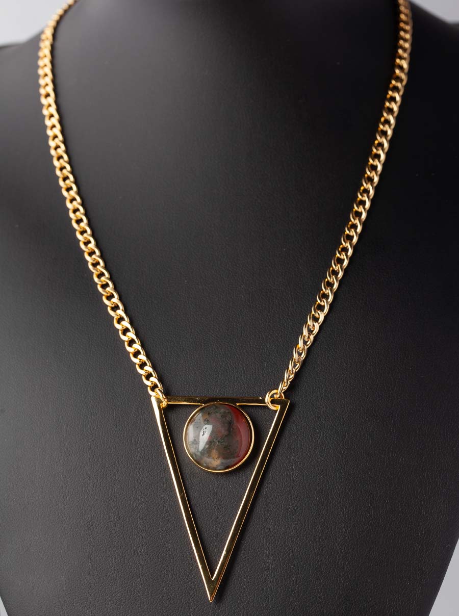 African Bloodstone Gold Triangle Necklace