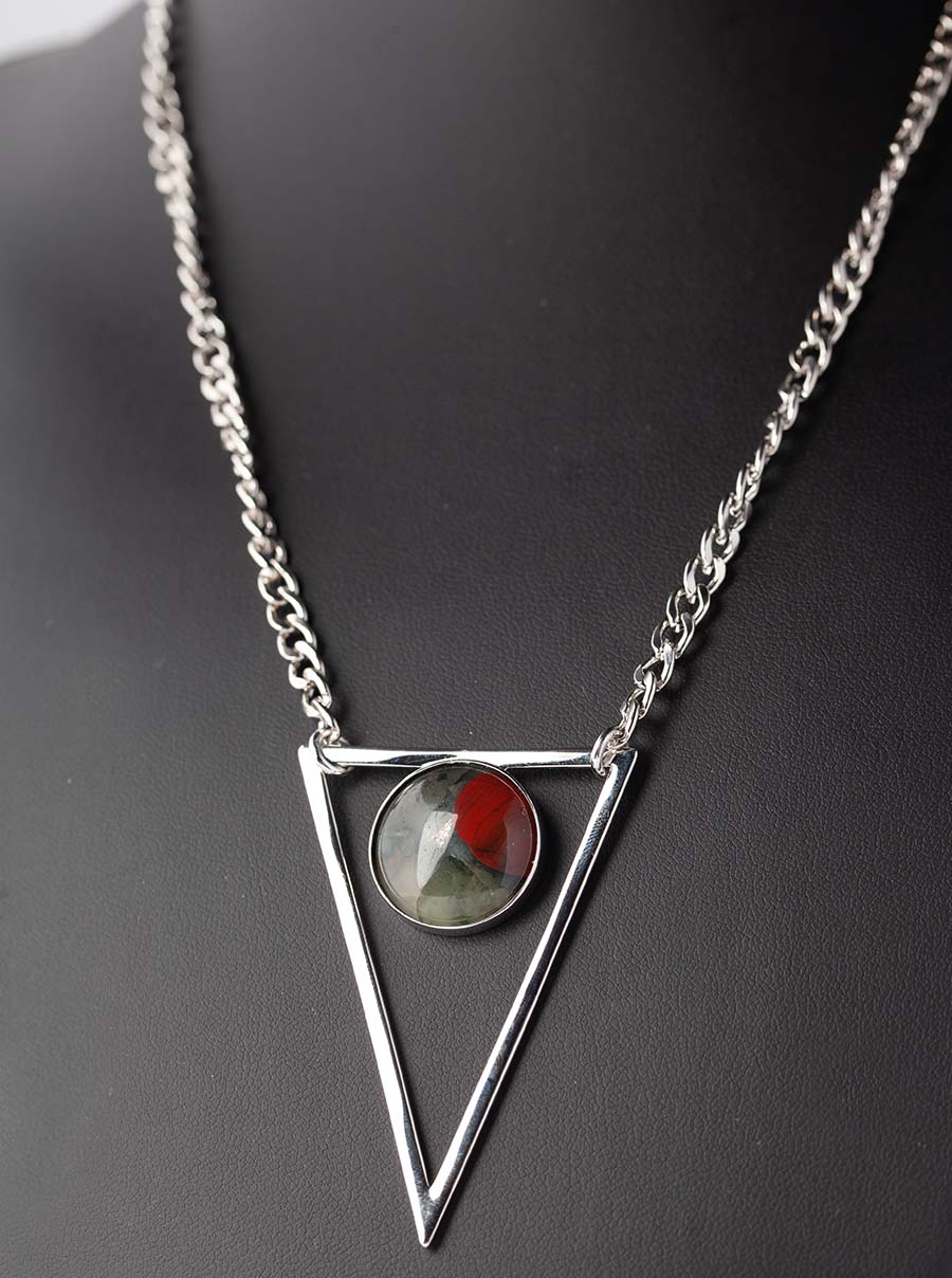 African Bloodstone Silver Triangle Necklace