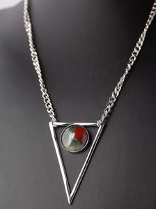 African Bloodstone Silver Triangle Necklace