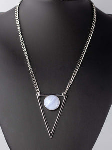 Blue Lace Agate Silver Triangle Necklace
