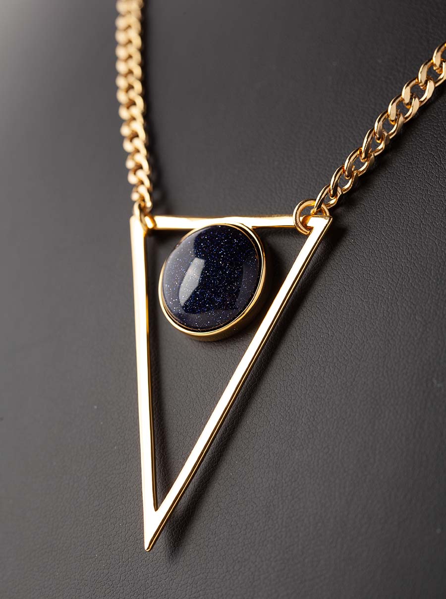 Blue Goldstone Gold Triangle Necklace