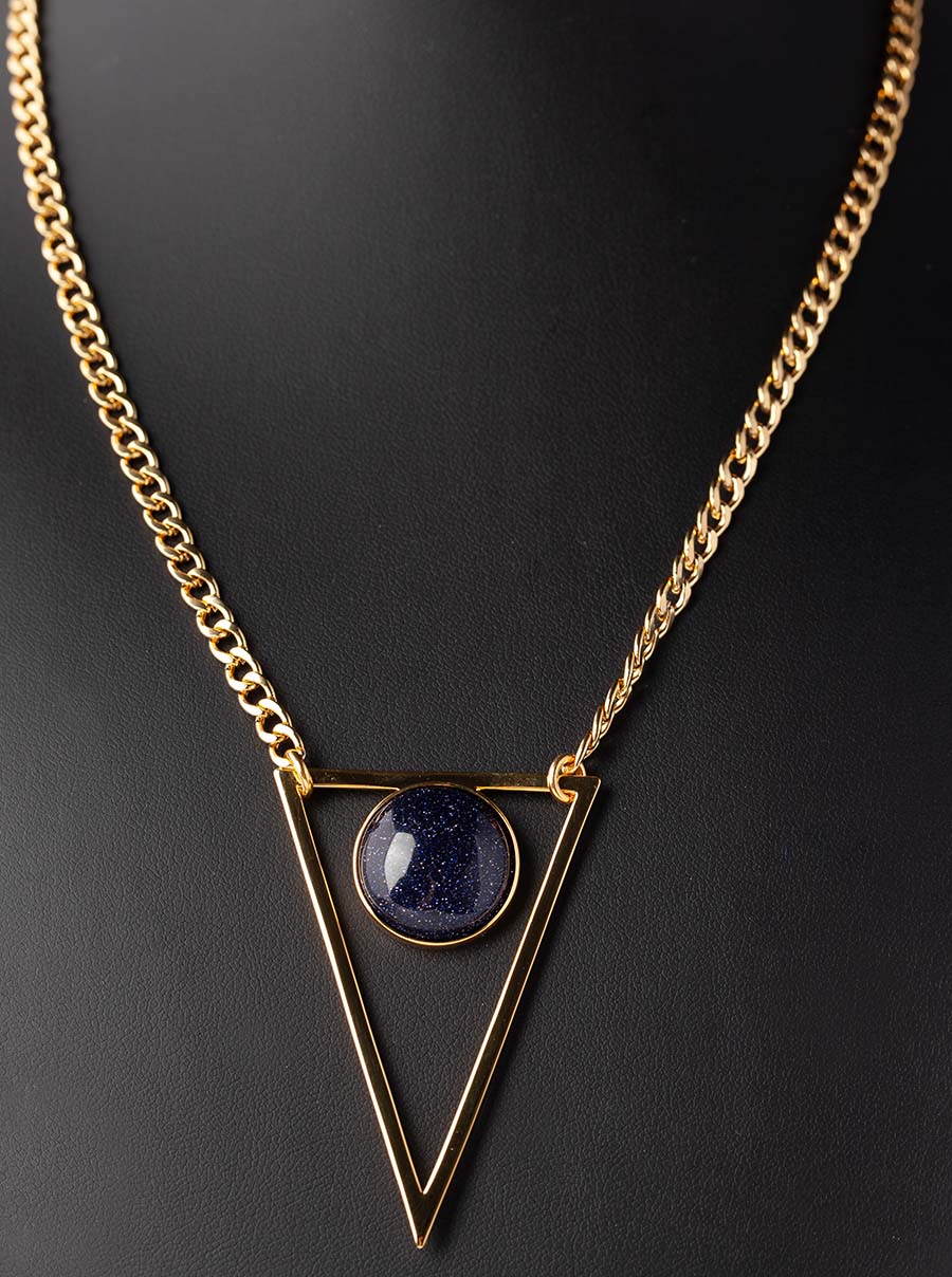 Blue Goldstone Gold Triangle Necklace