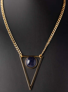 Blue Goldstone Gold Triangle Necklace