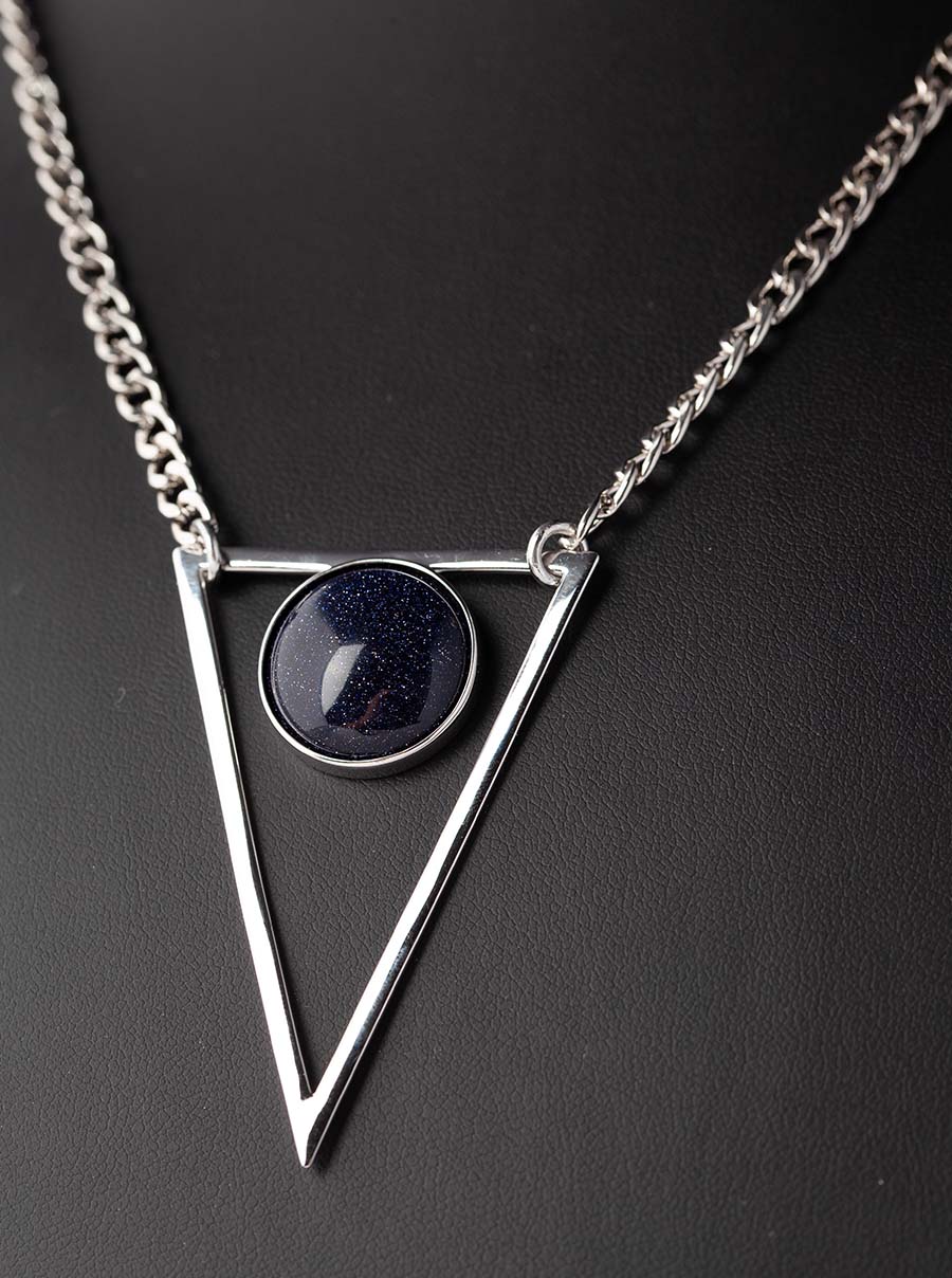 Blue Goldstone Silver Triangle Necklace