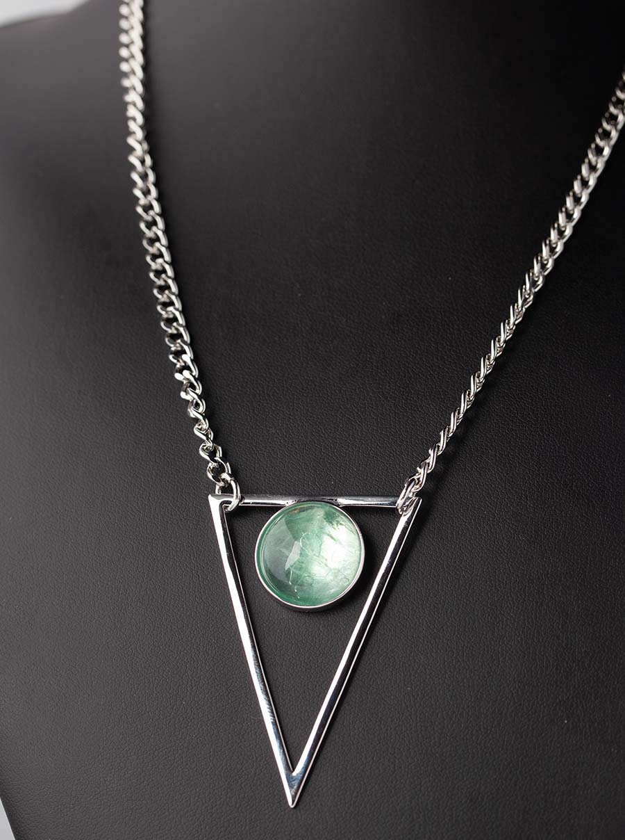 Green Fluorite Silver Triangle Necklace