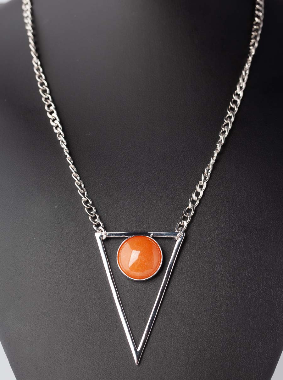 Orange Aventurine Silver Triangle Necklace