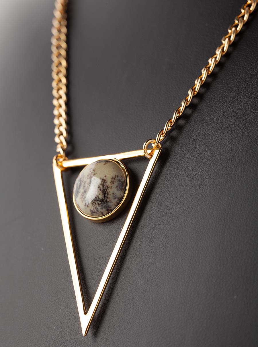 Chinese Painting Jasper Gold Triangle Necklace