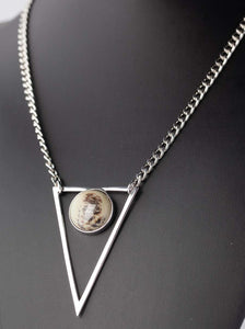 Chinese Painting Jasper Silver Triangle Necklace