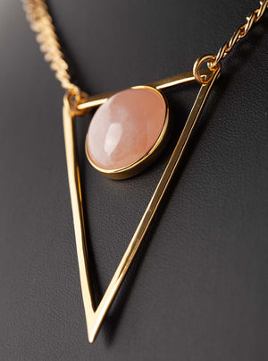 Rose Quartz Gold Triangle Necklace