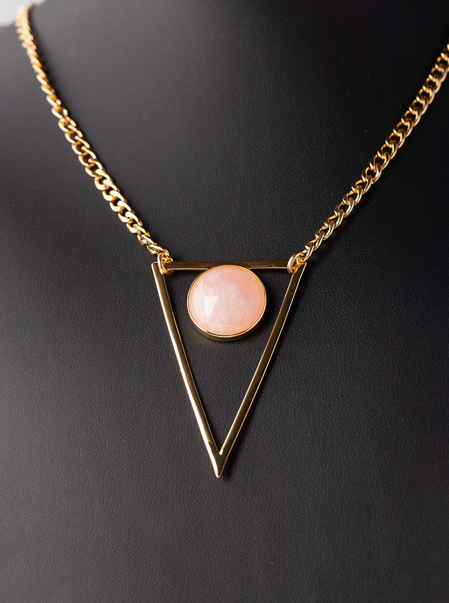 Rose Quartz Gold Triangle Necklace