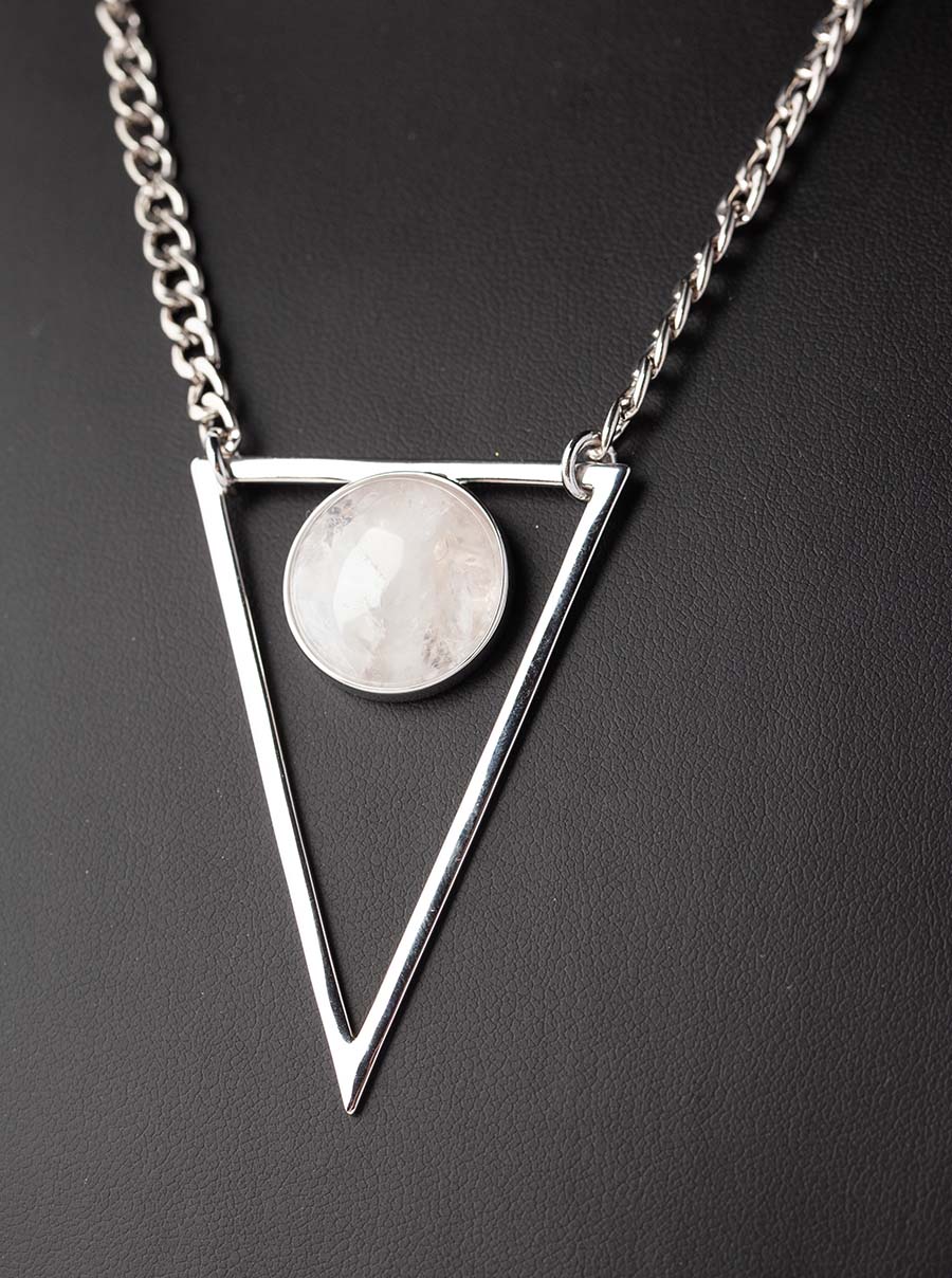 White Druzy Agate Silver Triangle Necklace