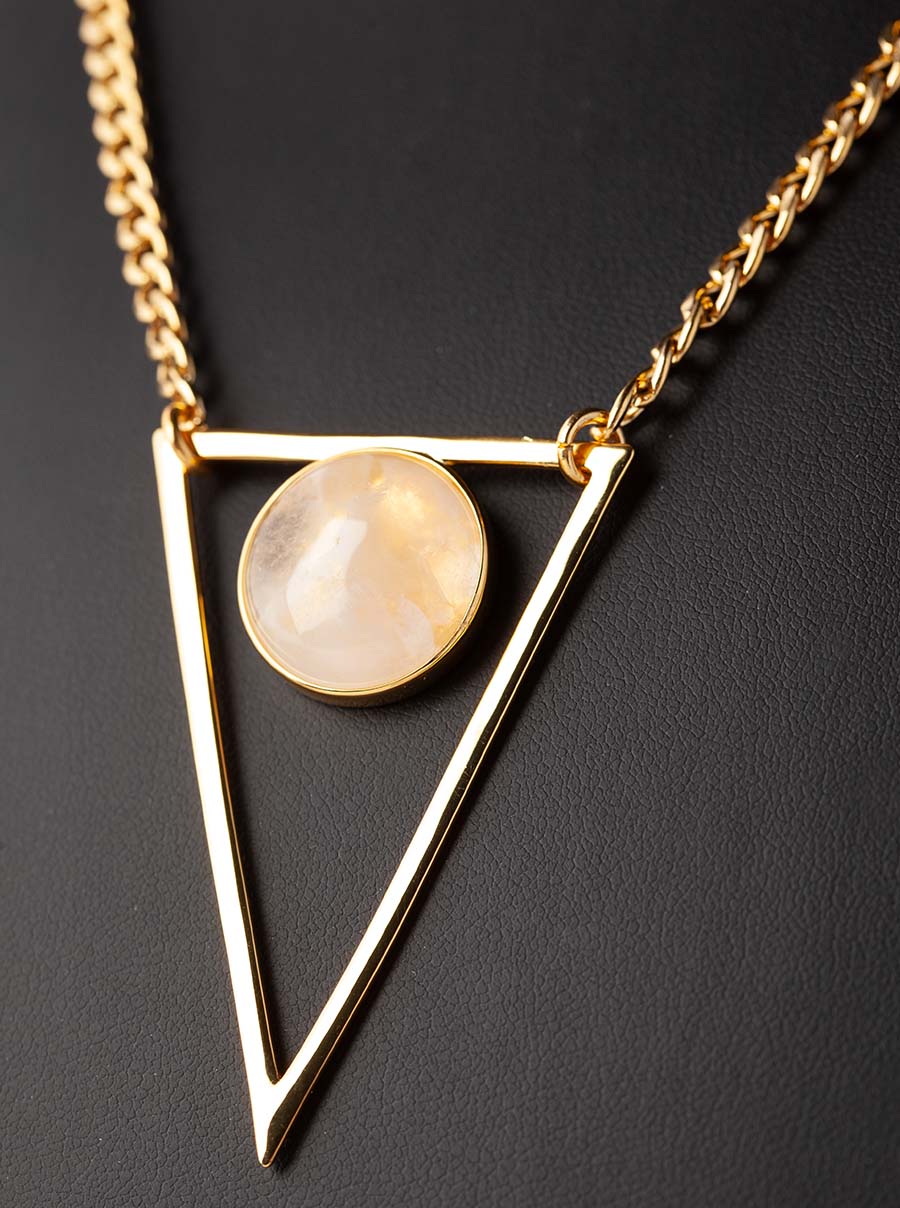 White Druzy Agate Gold Triangle Necklace