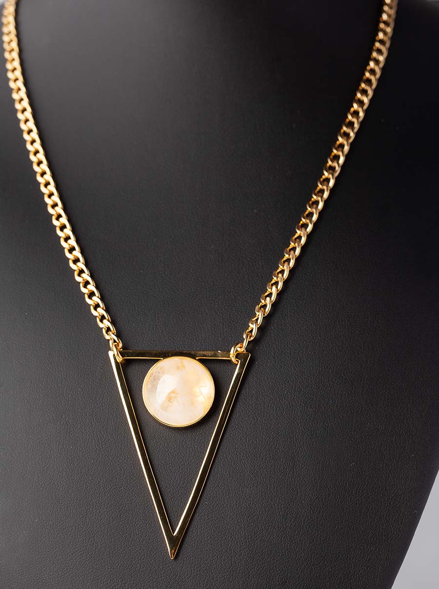 White Druzy Agate Gold Triangle Necklace